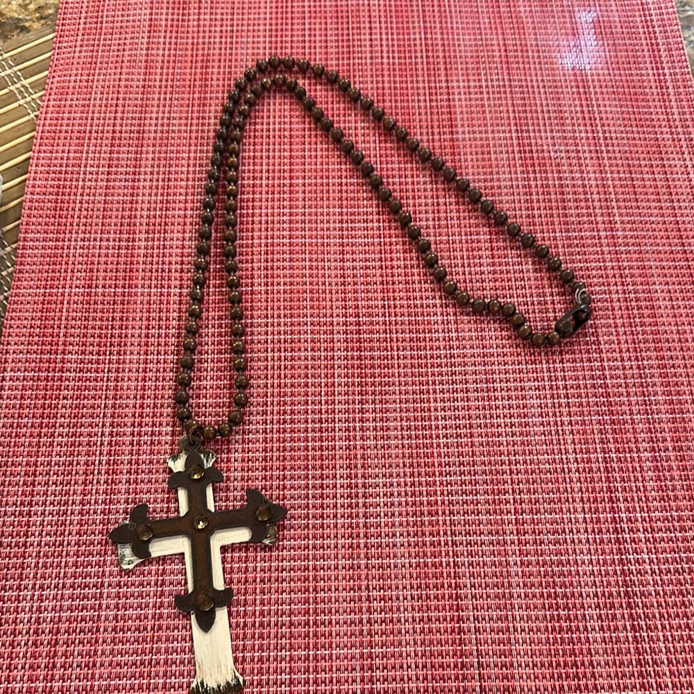Elegant Brown Cross Necklace